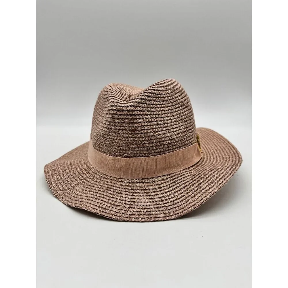 VINCE CAMUTO All Over Shine metallic foldable adjustable panama hat - ROSE /PINK